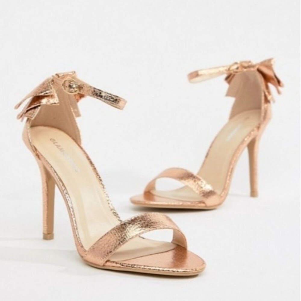Glamorous Strap Bow Rose Gold Heeled Sandal Sz 10 NWOB